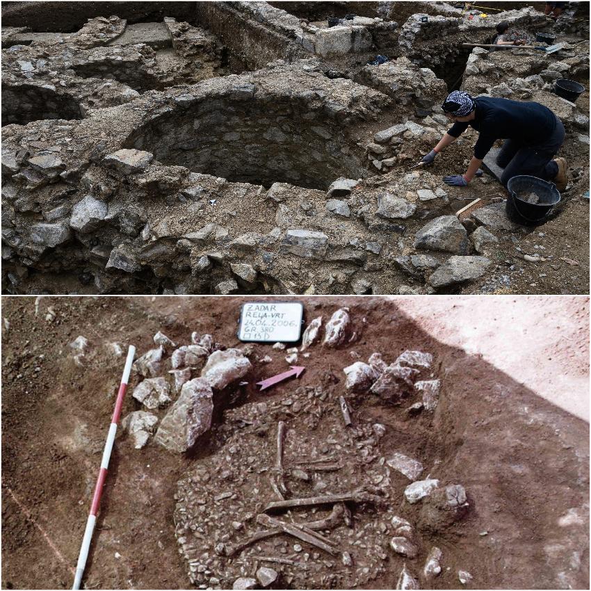 A Roman grave uncovered during excavation